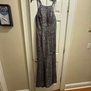 Dave & Johnny Silver Sequin Prom Dress ck